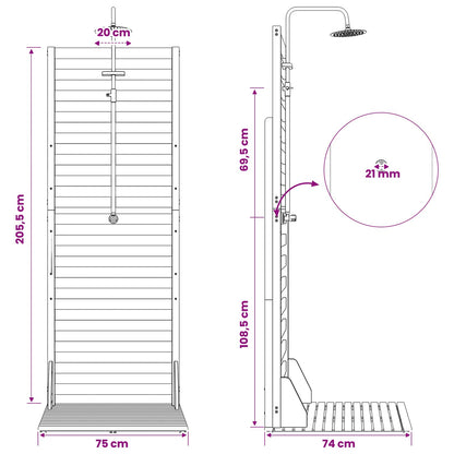 vidaXL Outdoor Shower 205.5 cm Solid Acacia Wood and Stainless Steel