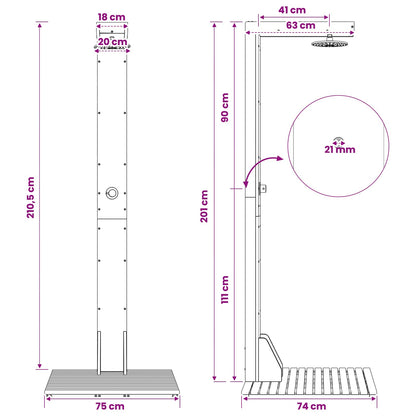vidaXL Outdoor Shower 210.5 cm Solid Acacia Wood and Stainless Steel