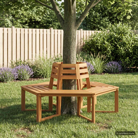 vidaXL Tree Bench 2 pcs 160 x 140 x 86 cm Solid Acacia Wood Natural