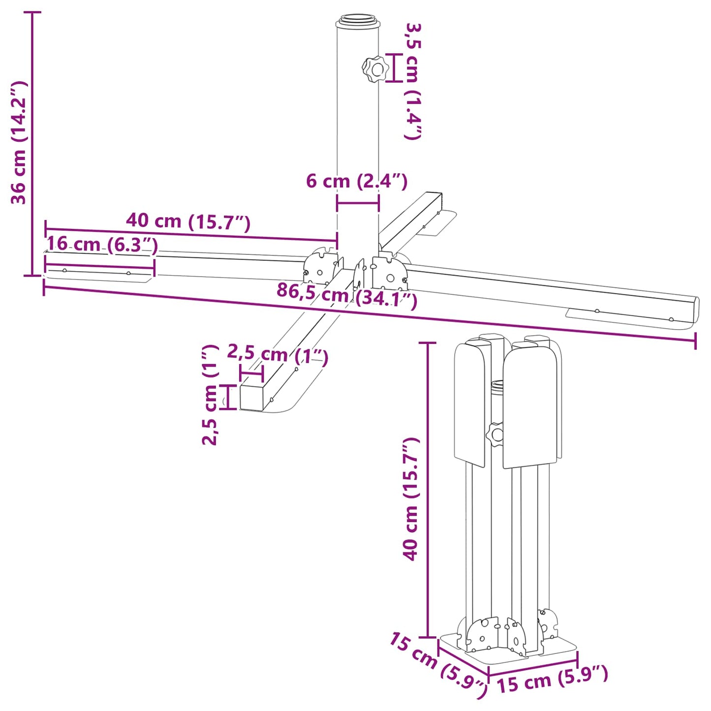 vidaXL Parasol Stand White Steel