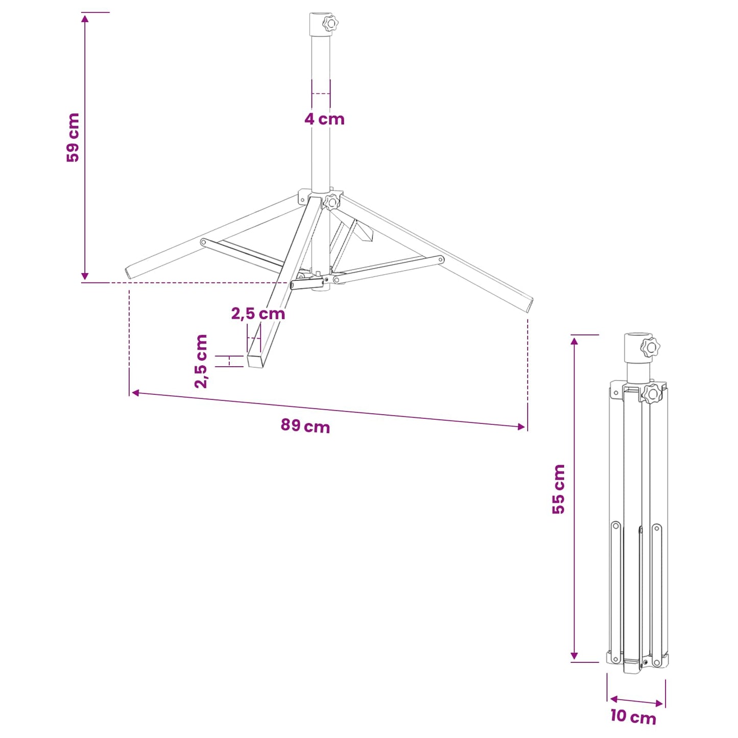 vidaXL Parasol Stand White Steel for 25-32 mm Pole