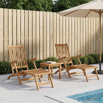 vidaXL Folding Deck Chair 2 pcs Natural Solid Teak Wood