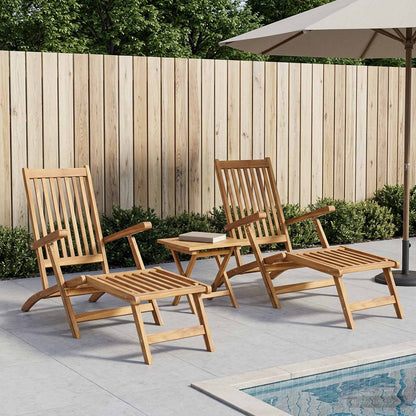 vidaXL Folding Deck Chair with Table 2 pcs Natural Solid Teak Wood
