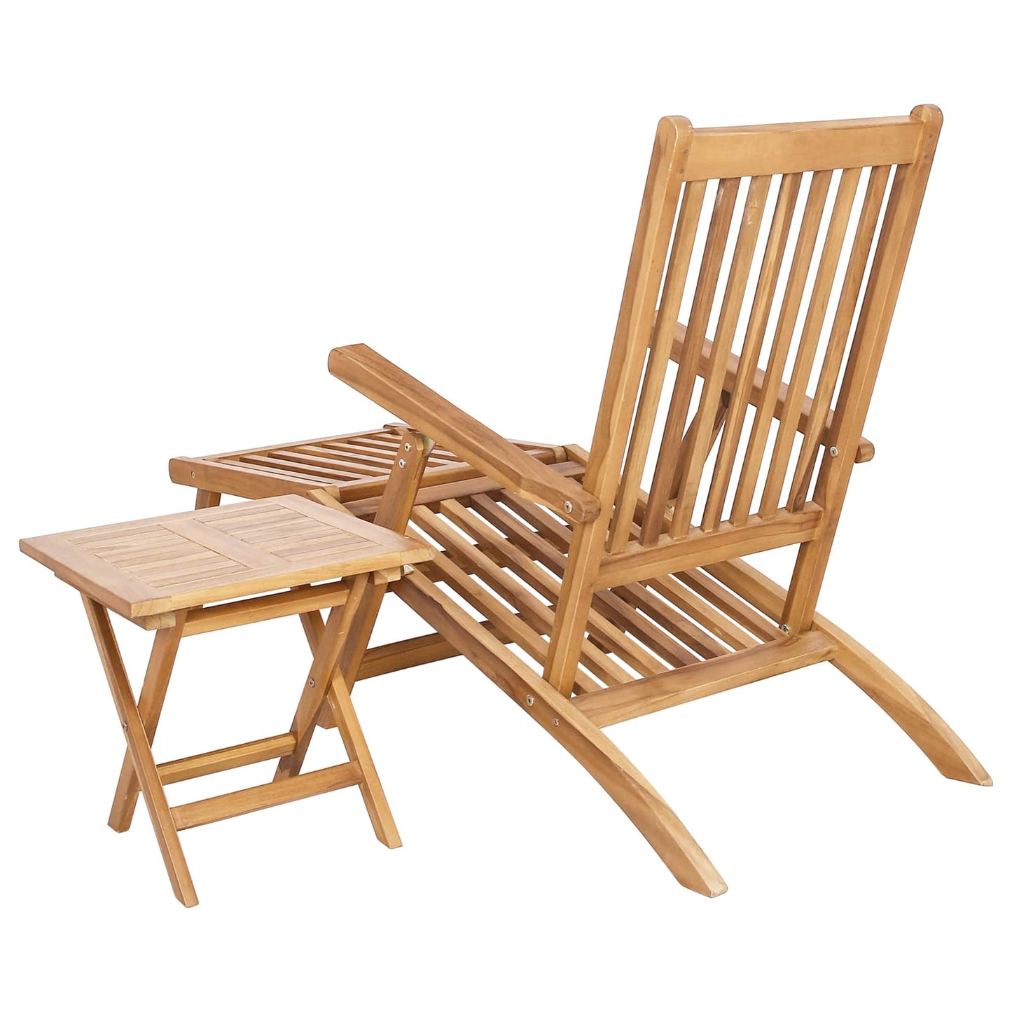 vidaXL Folding Deck Chair with Table 2 pcs Natural Solid Teak Wood