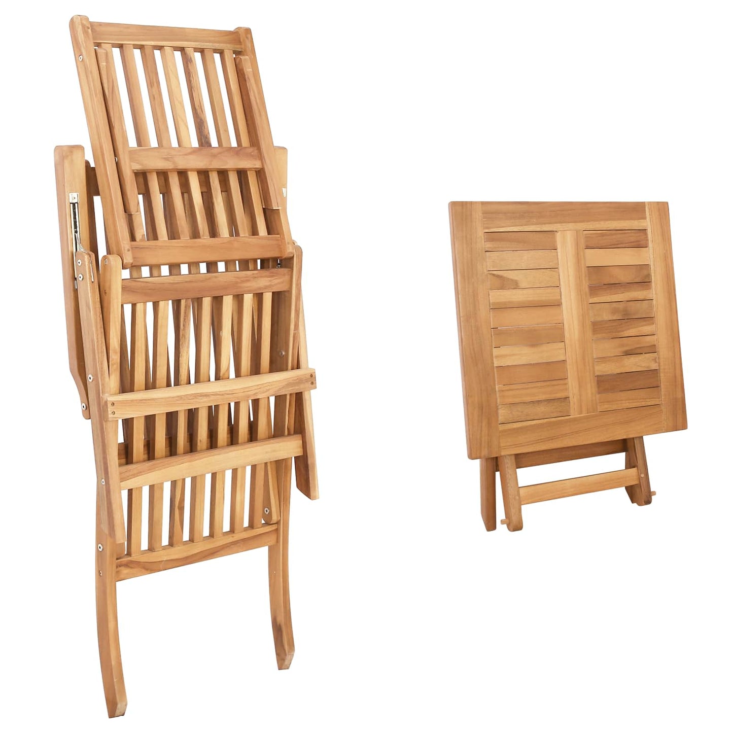 vidaXL Folding Deck Chair with Table 2 pcs Natural Solid Teak Wood