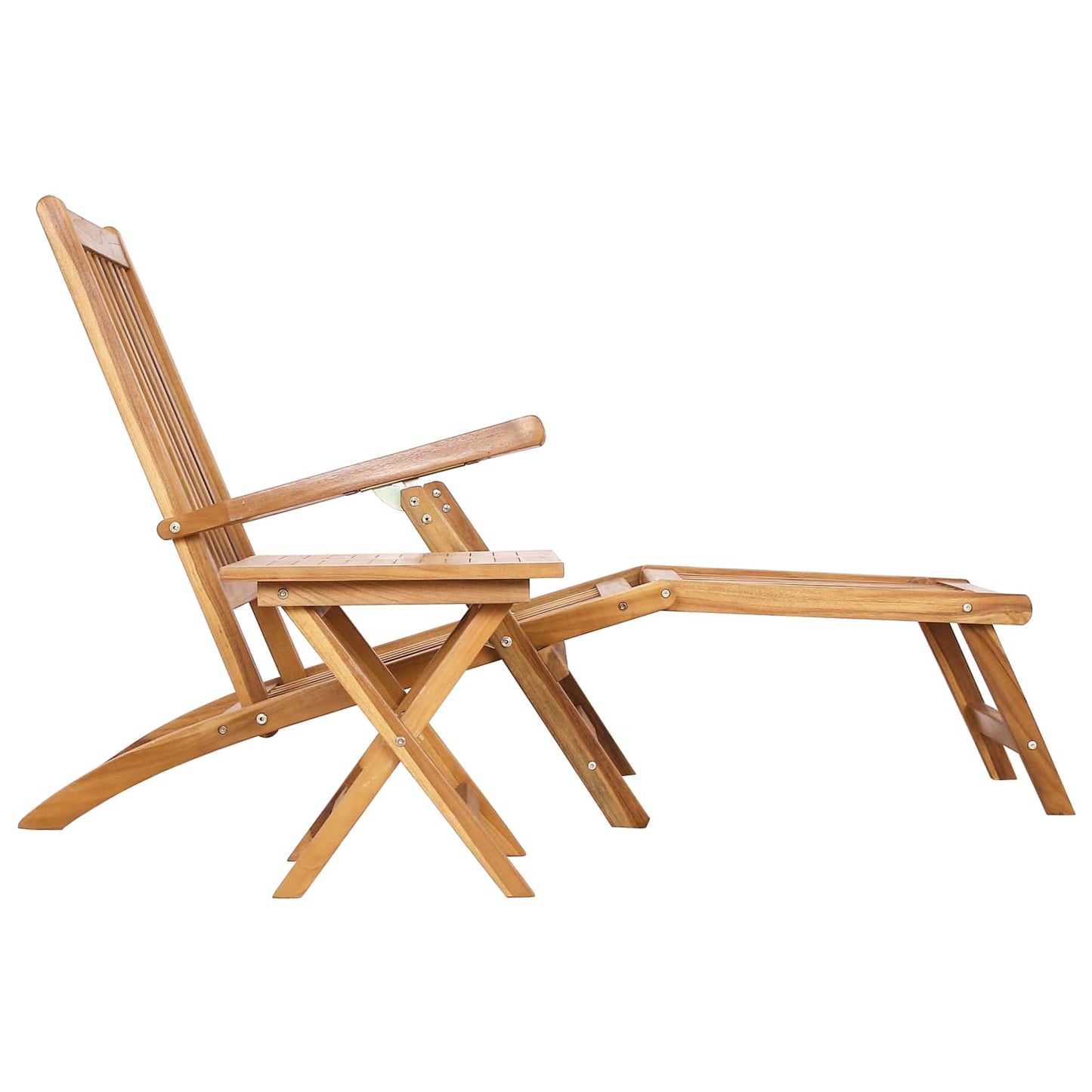 vidaXL Folding Deck Chair with Table 2 pcs Natural Solid Teak Wood