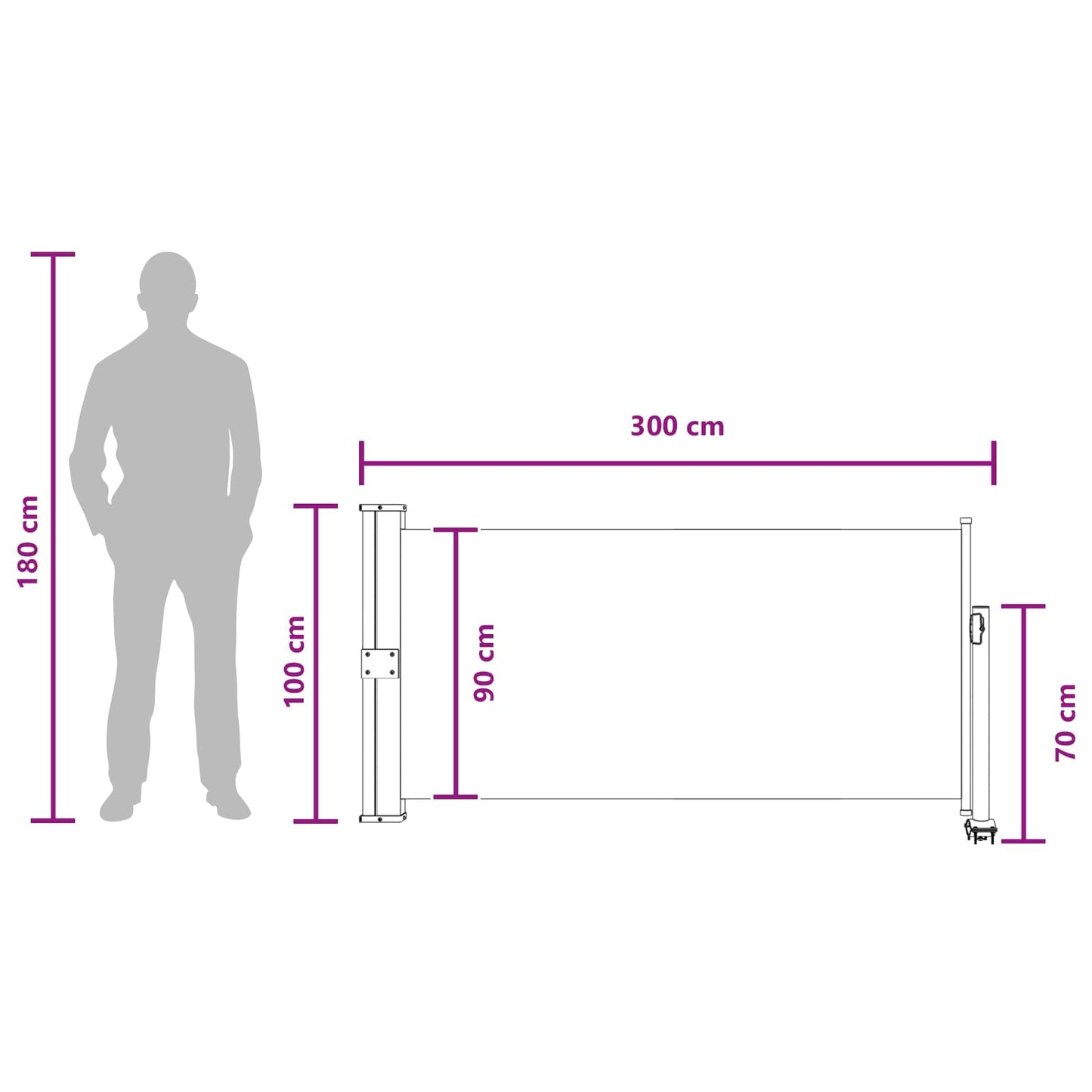 vidaXL Side Awning 100 x 300 cm 100% polyester iron steel Rectangular