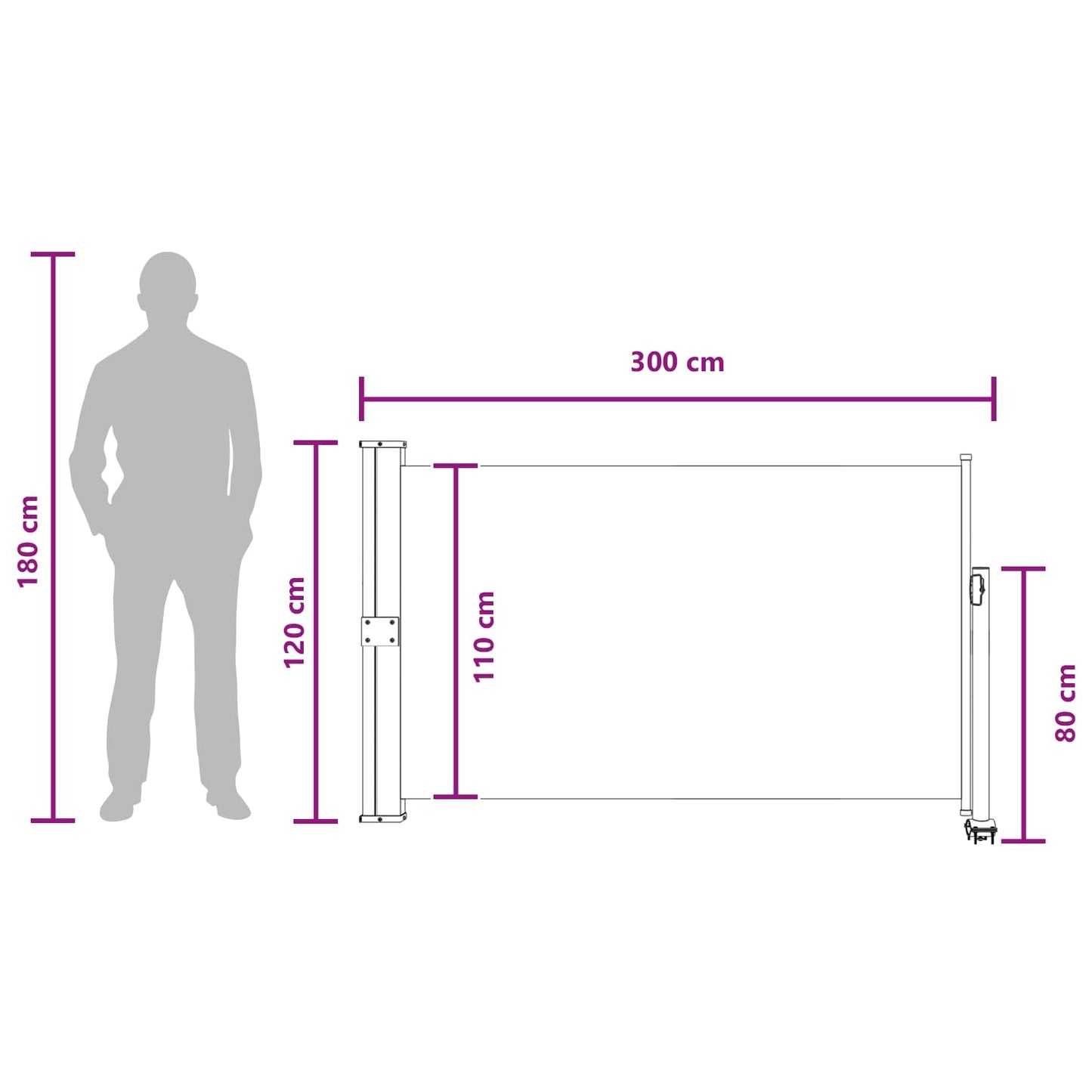 vidaXL Side Awning 117 x 300 cm 100% polyester iron steel Rectangular