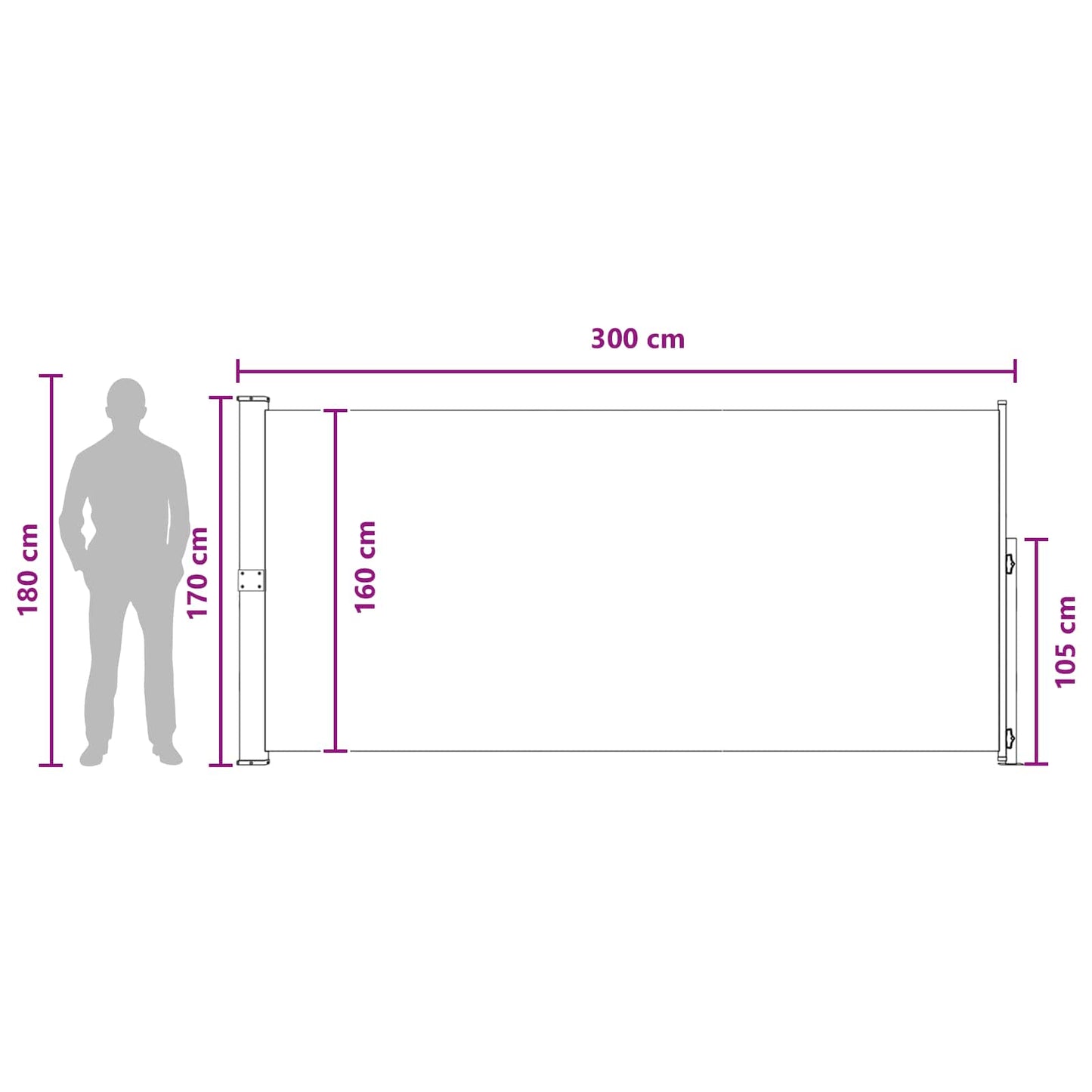 vidaXL Retractable Side Awning Beige 300 x 170 cm Polyester