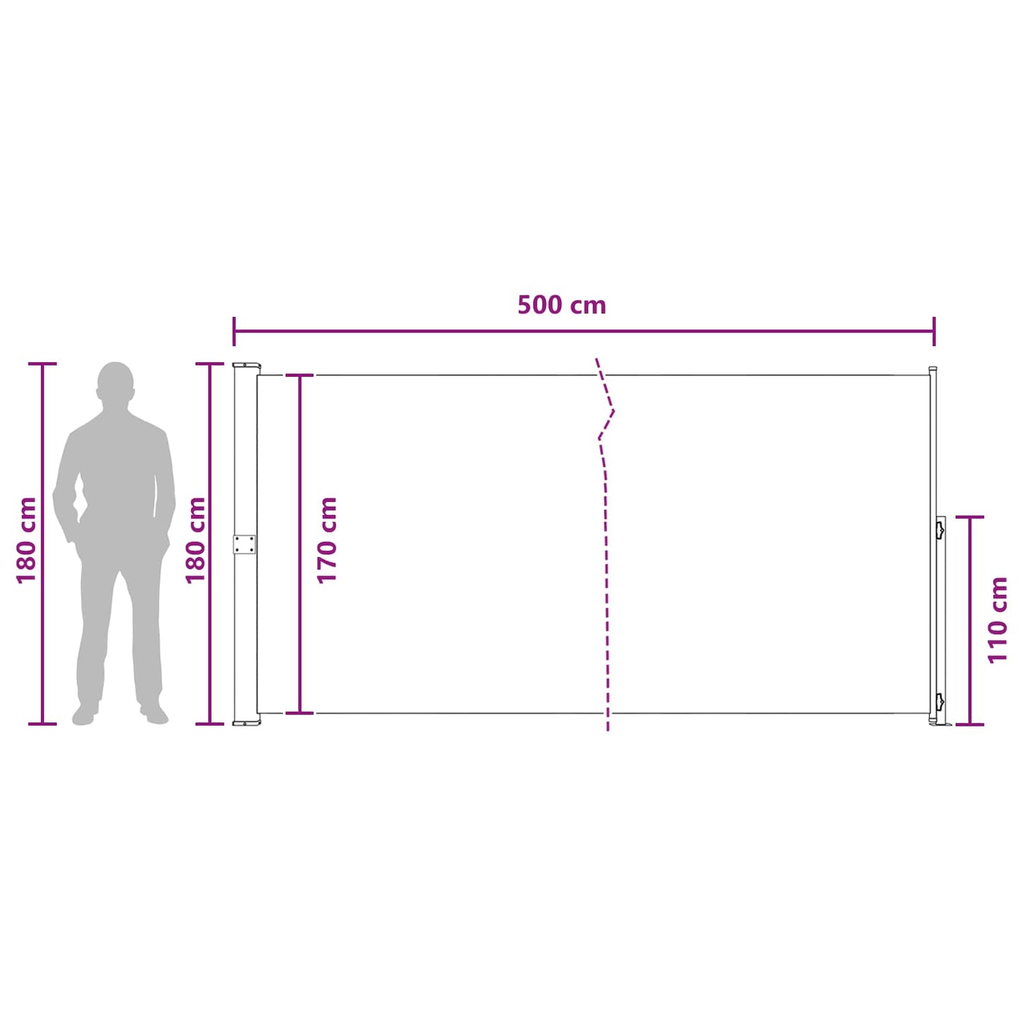 vidaXL Retractable Side Awning 100% polyester iron steel
