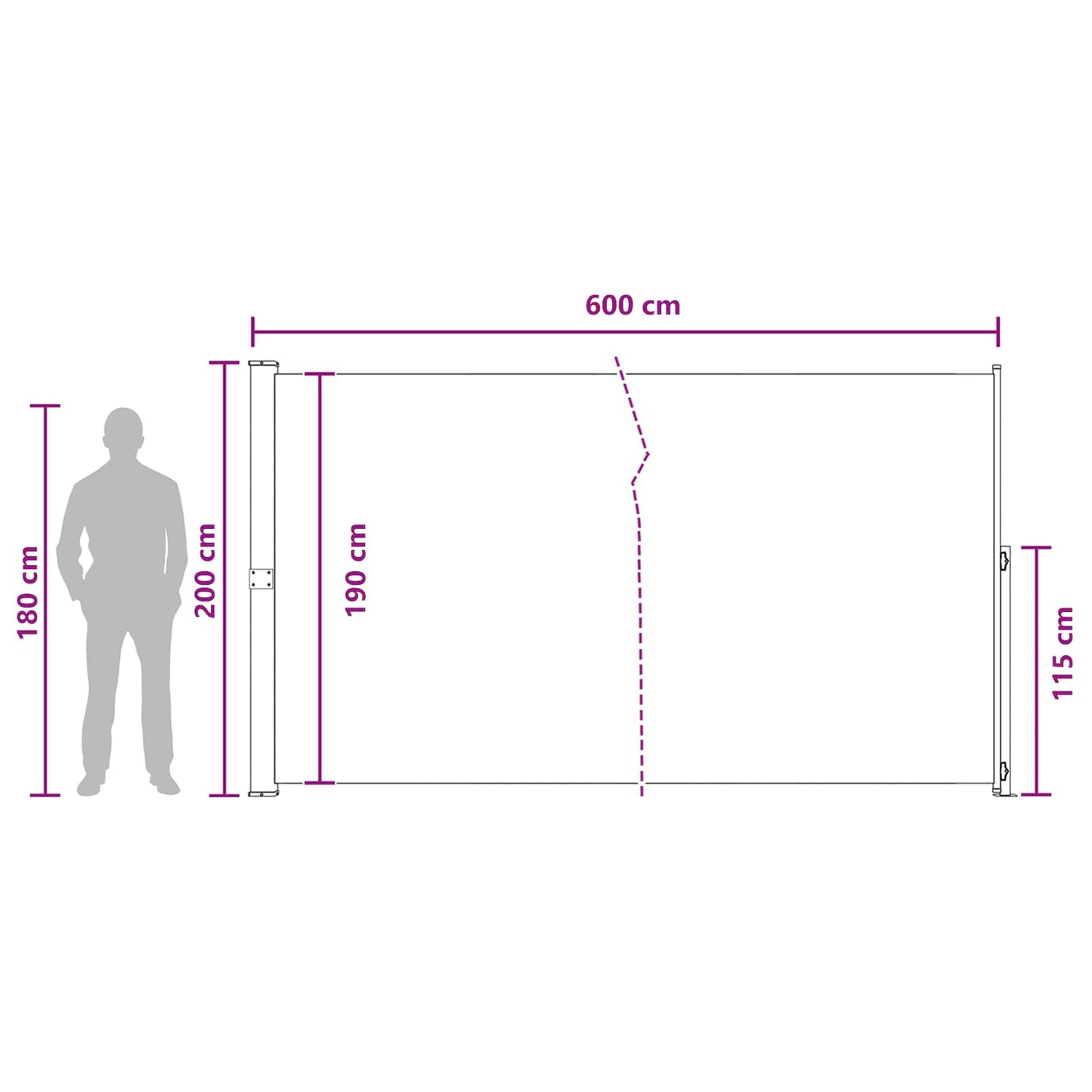 vidaXL Retractable Side Awning Taupe 600 x 200 cm Polyester
