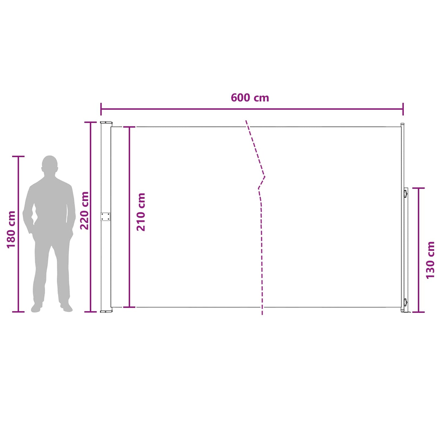 vidaXL Retractable Side Awning Taupe 600 x 220 cm Polyester