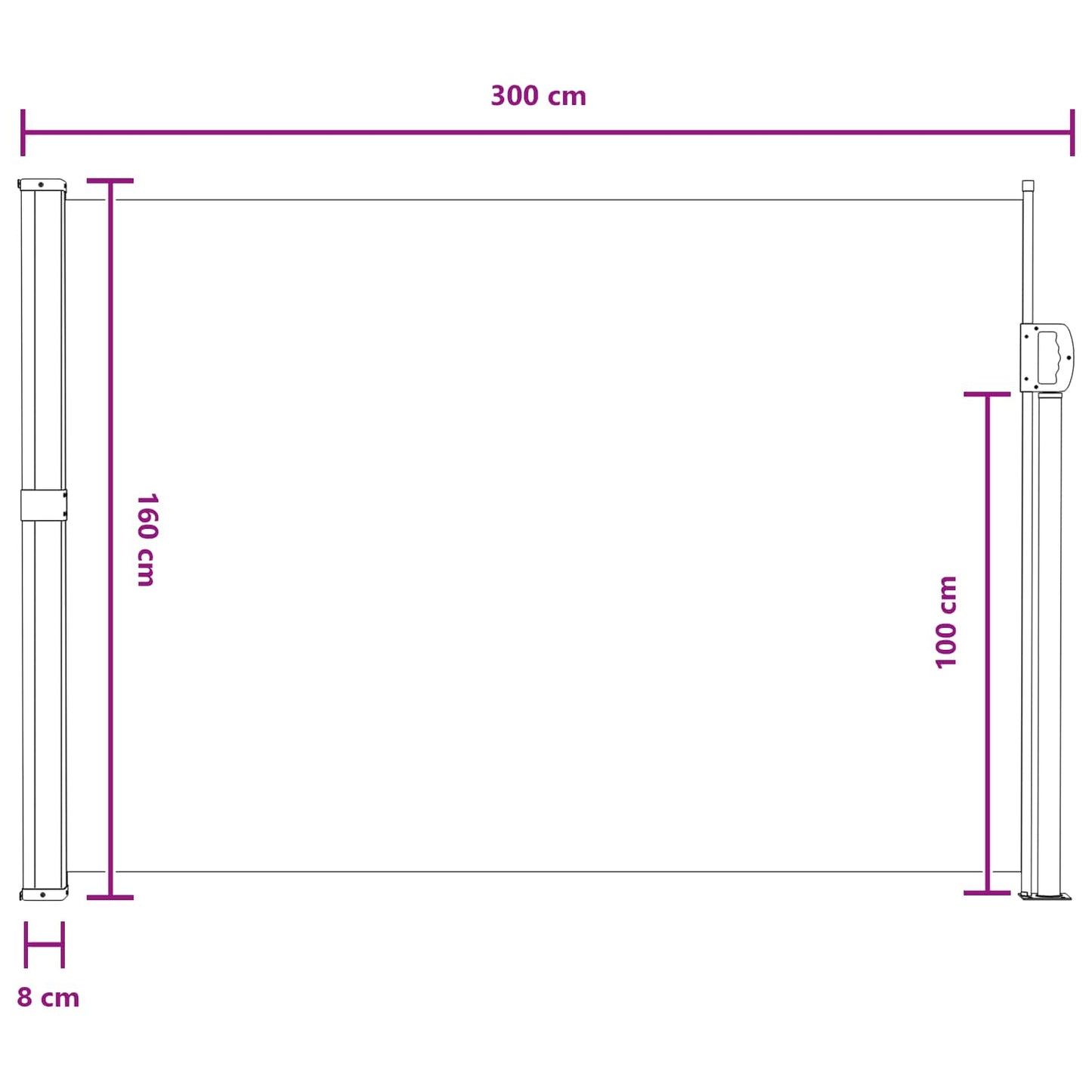 vidaXL Retractable Side Awning Grey 300 x 160 cm Polyester