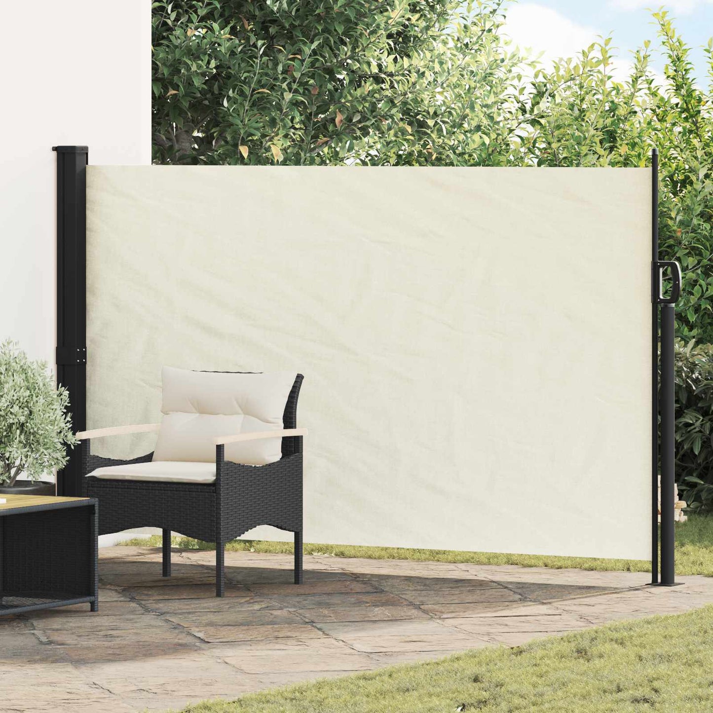 vidaXL Retractable Side Awning Cream 300 x 170 cm Polyester