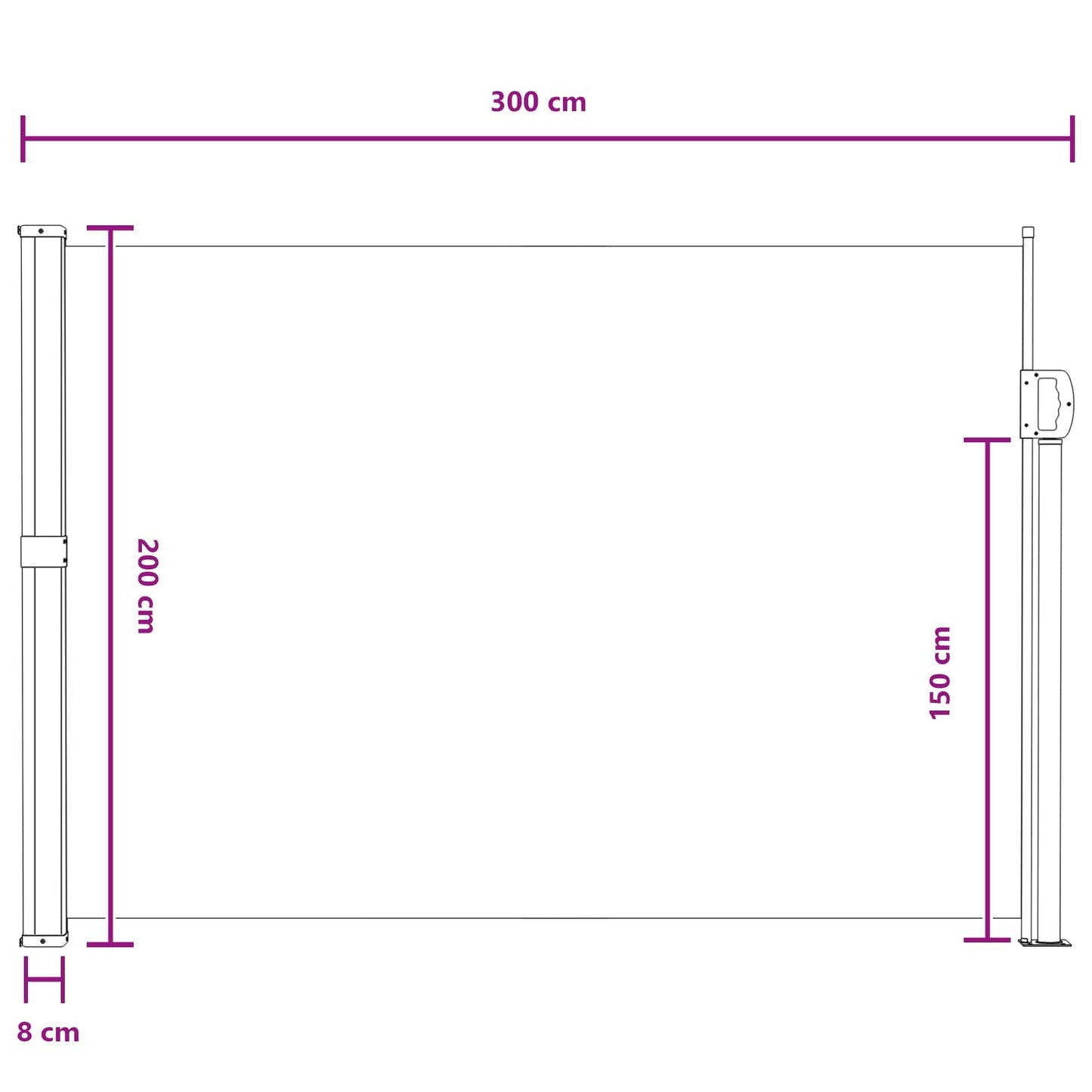 vidaXL Retractable Side Awning Grey 300 x 200 cm Polyester