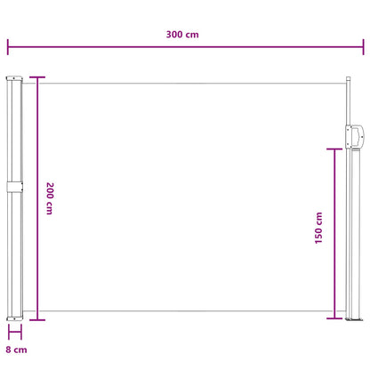 vidaXL Retractable Side Awning Grey 300 x 200 cm Polyester