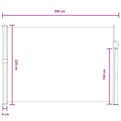 vidaXL Retractable Side Awning Grey 300 x 220 cm Polyester