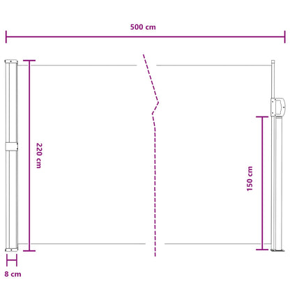 vidaXL Retractable Side Awning Grey 500 x 220 cm Polyester