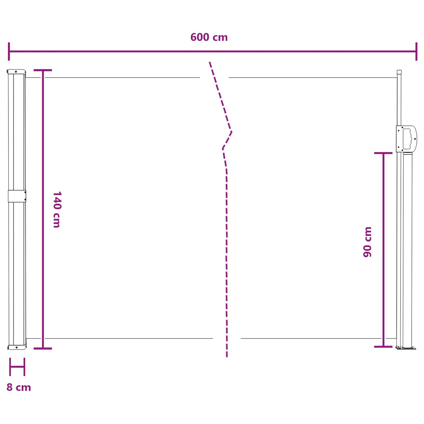 vidaXL Retractable Side Awning Sand 600 x 140 cm Polyester