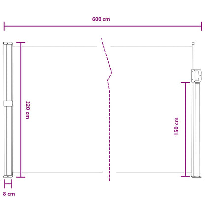 vidaXL Retractable Side Awning Grey 600 x 220 cm Polyester