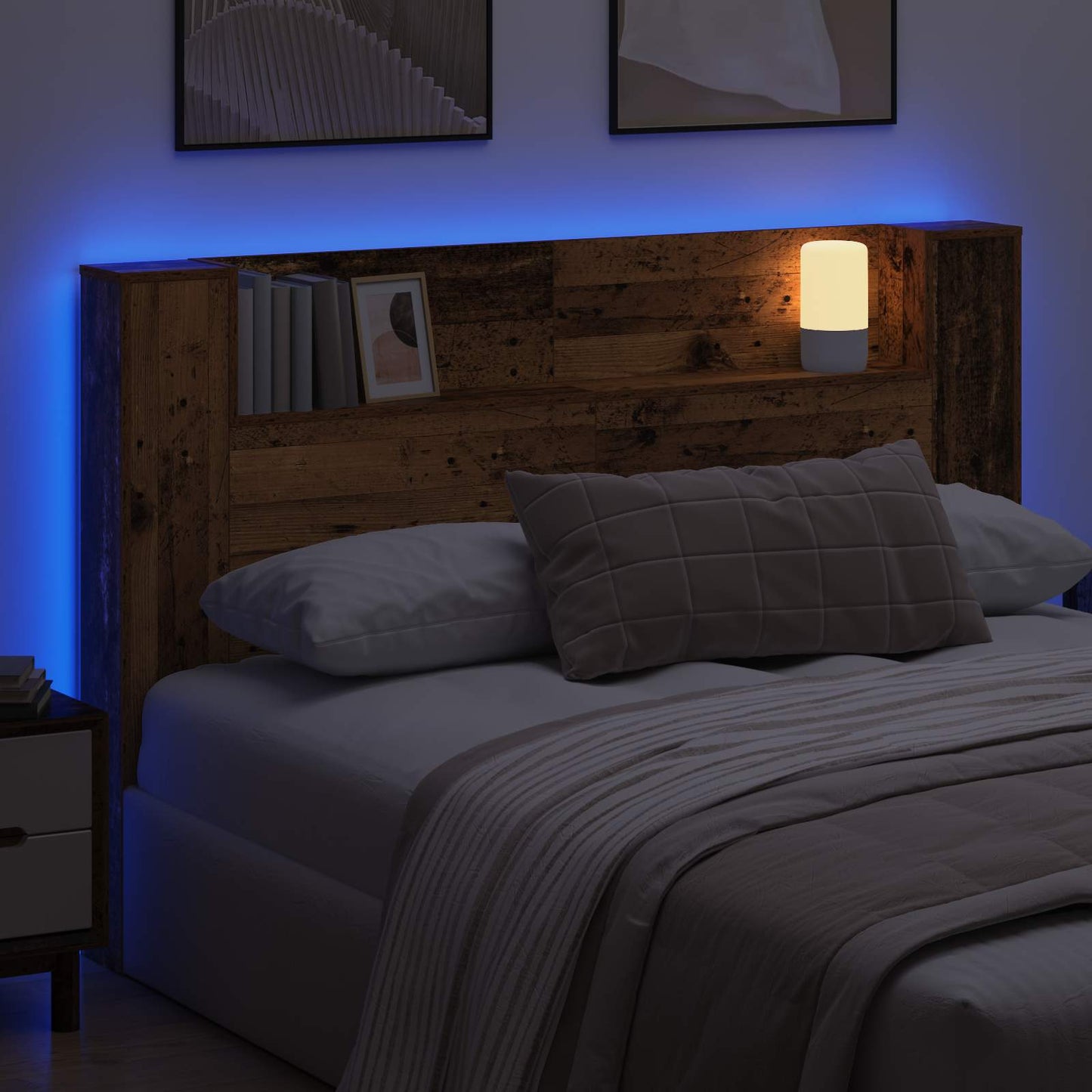 vidaXL Storage Headboard with LED Old Wood 160 cm Engineered Wood