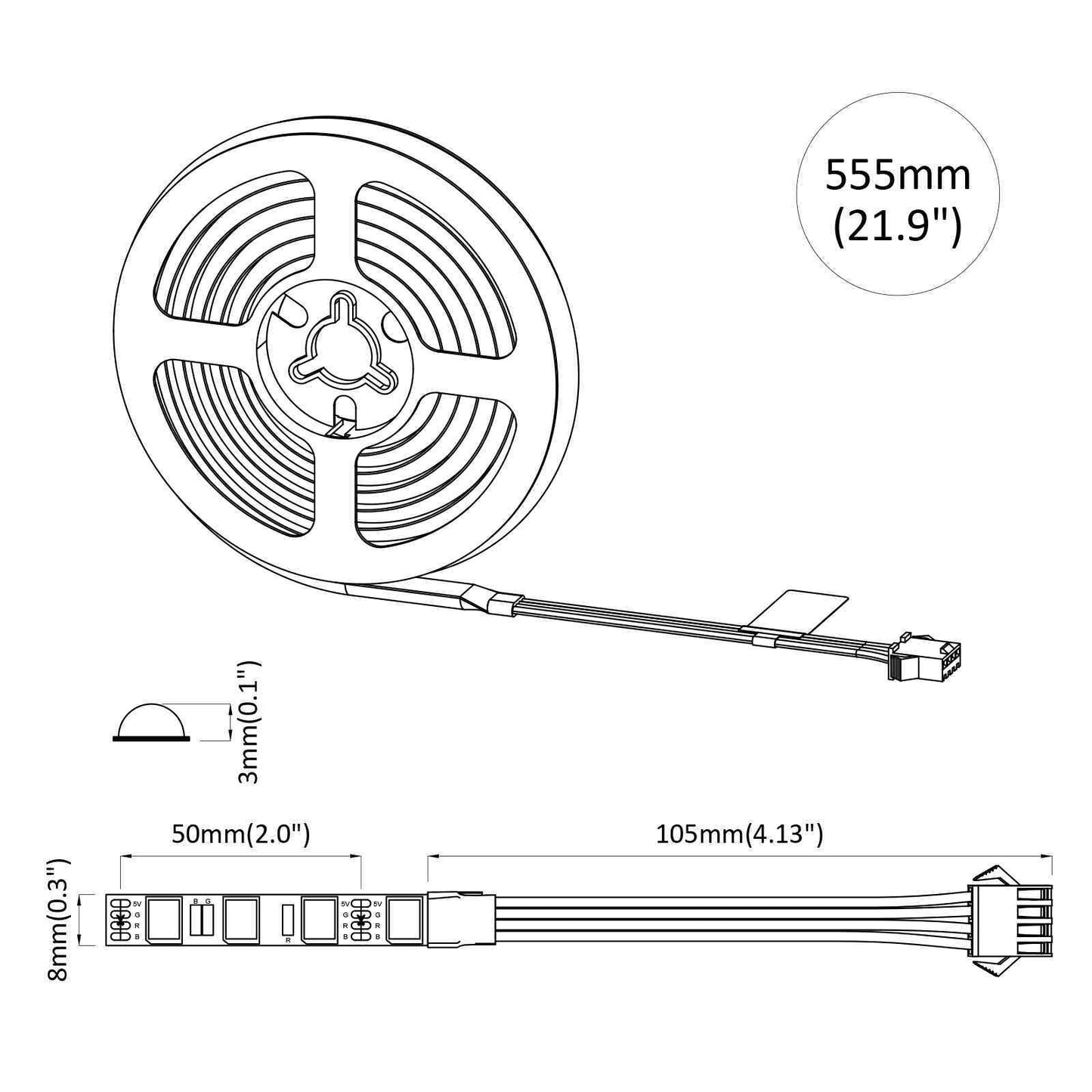 vidaXL LED Strip 2 pcs Black and Transparent 550 mm Copper and Plastic