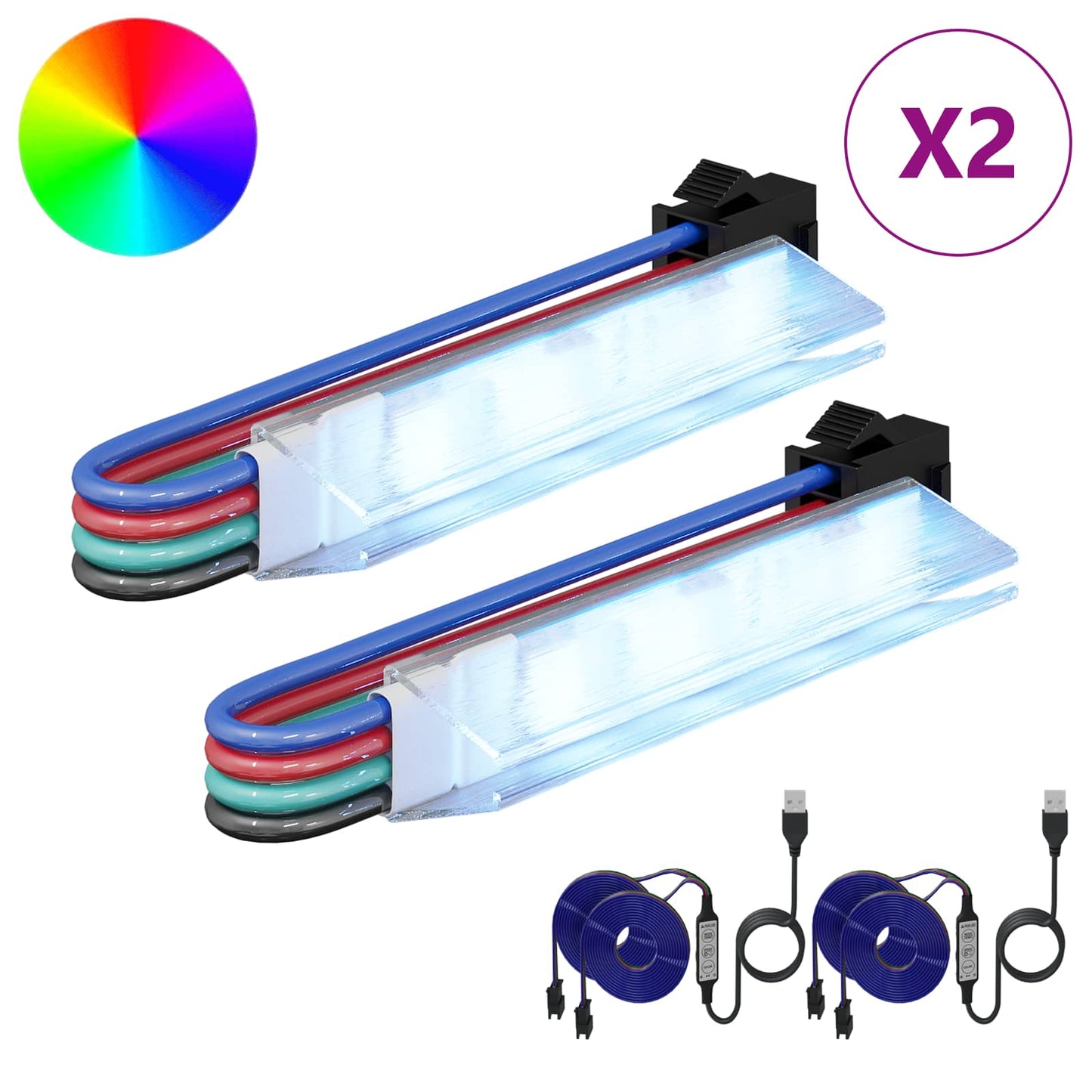 vidaXL LED Strip 2 pcs Black and Multicolour 1745 mm