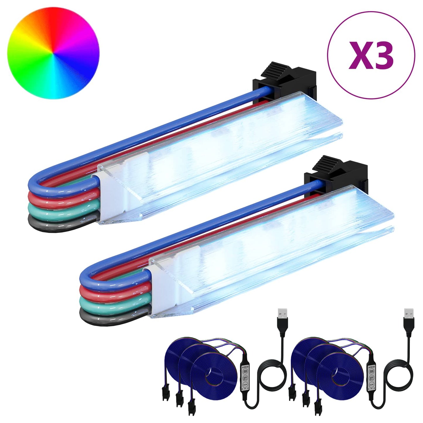 vidaXL LED Strip 2 pcs Black and Multicolour 1745 mm