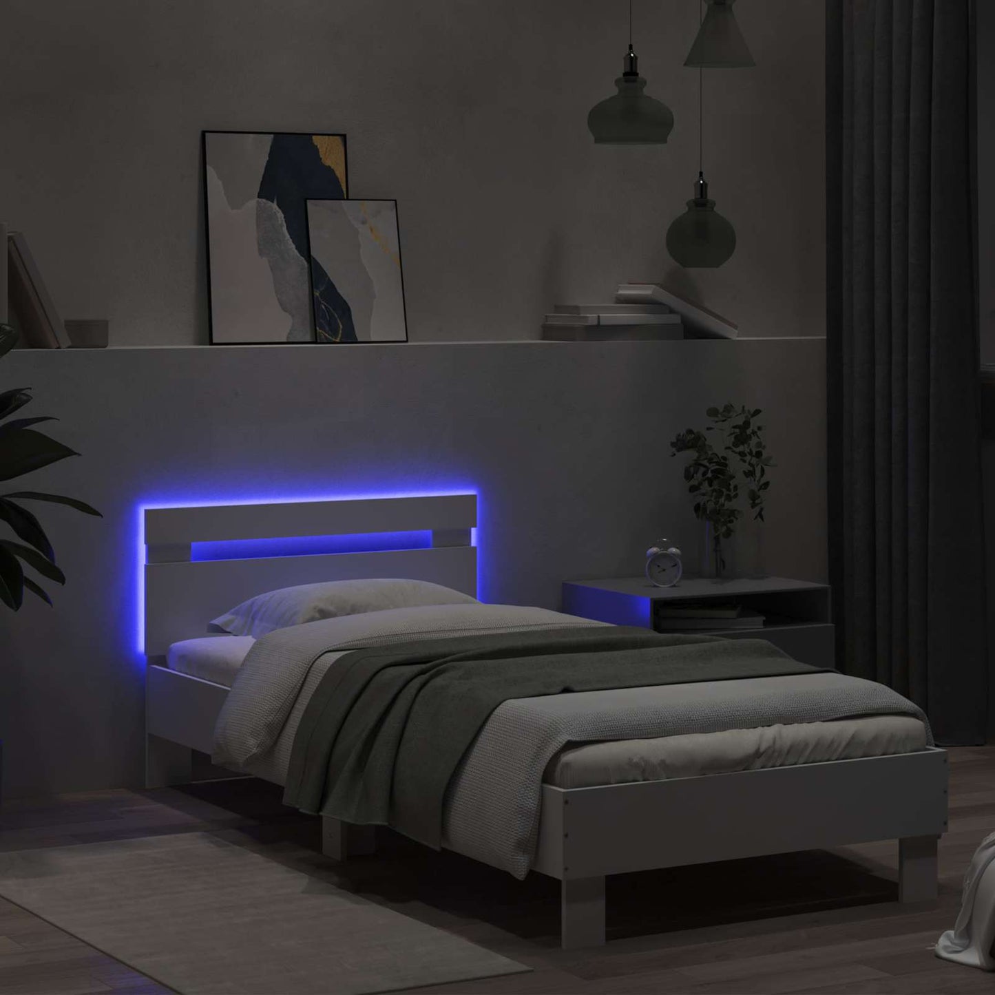 vidaXL Bed Frame with LED White 80 x 200 cm Engineered Wood
