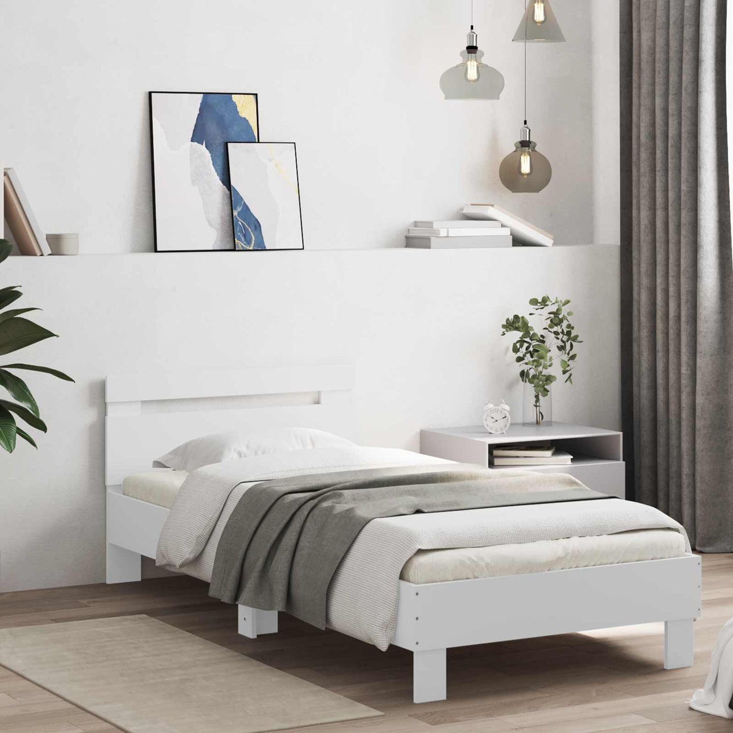 vidaXL Bed Frame with LED White 80 x 200 cm Engineered Wood