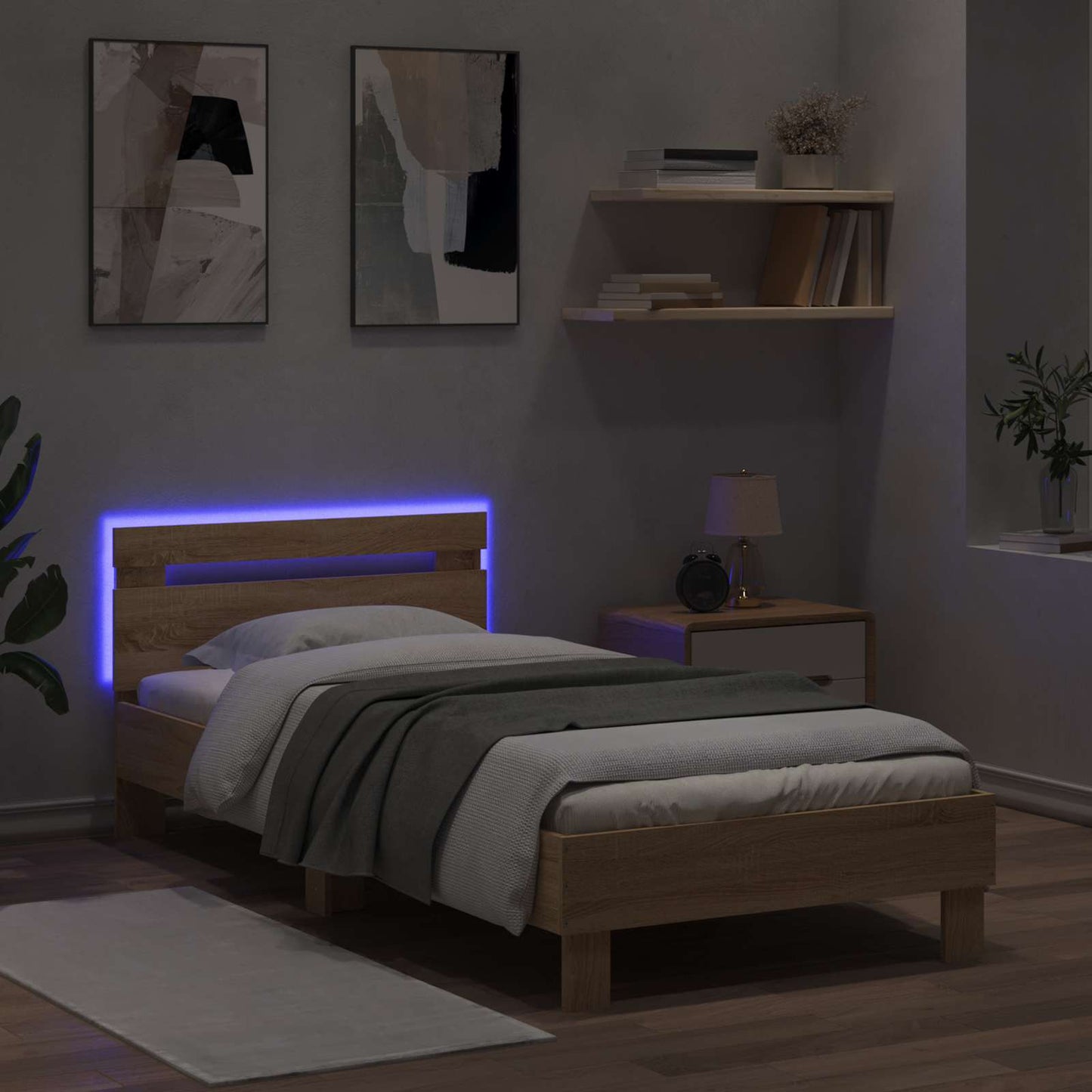 vidaXL Bed Frame with LED Sonoma Oak 80 x 200 cm Engineered Wood