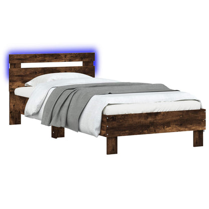 vidaXL Bed Frame with LED Strip Lights Smoked Oak Engineered Wood