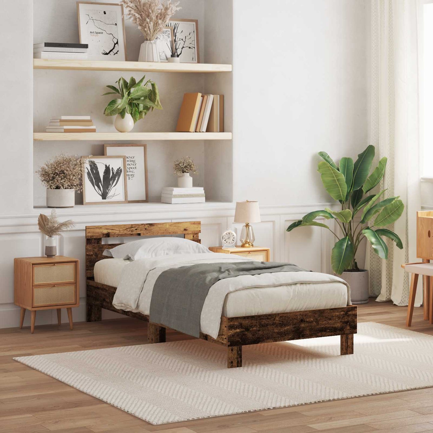 vidaXL Bed Frame with LED Old Wood 80 x 200 cm Engineered Wood