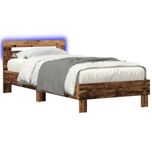 vidaXL Bed Frame with LED Old Wood 80 x 200 cm Engineered Wood