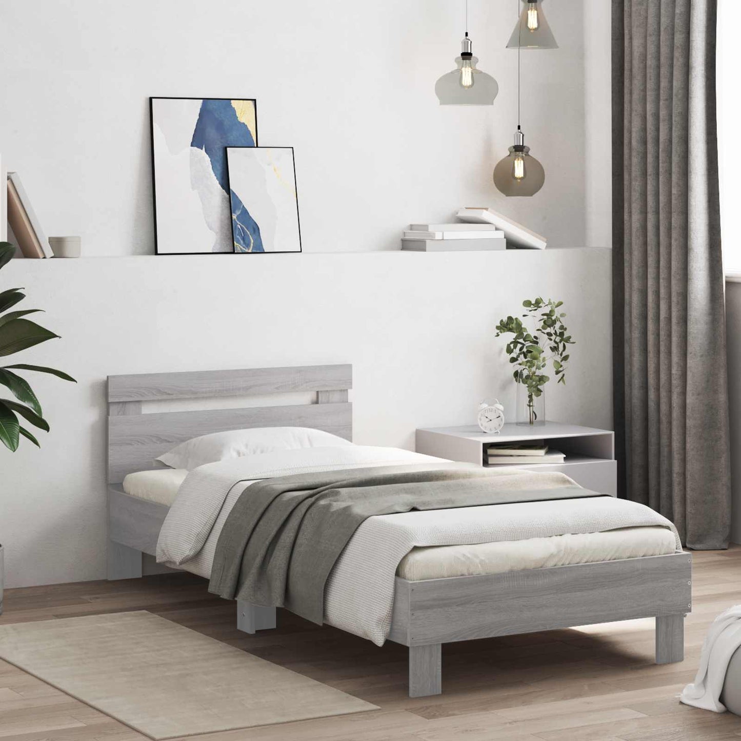 vidaXL Bed Frame with LED Grey Sonoma 80 x 200 cm Engineered Wood