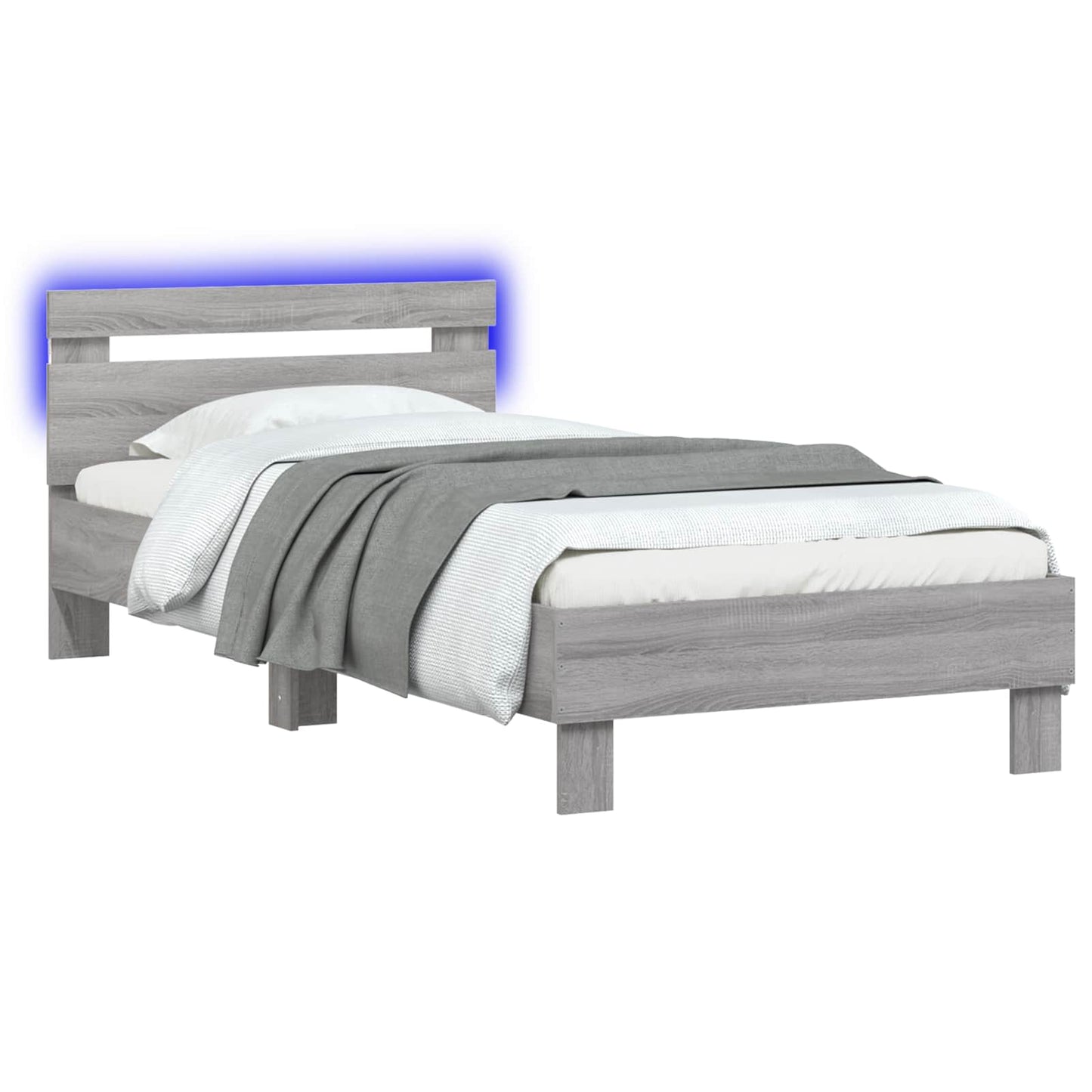 vidaXL Bed Frame with LED Grey Sonoma 80 x 200 cm Engineered Wood