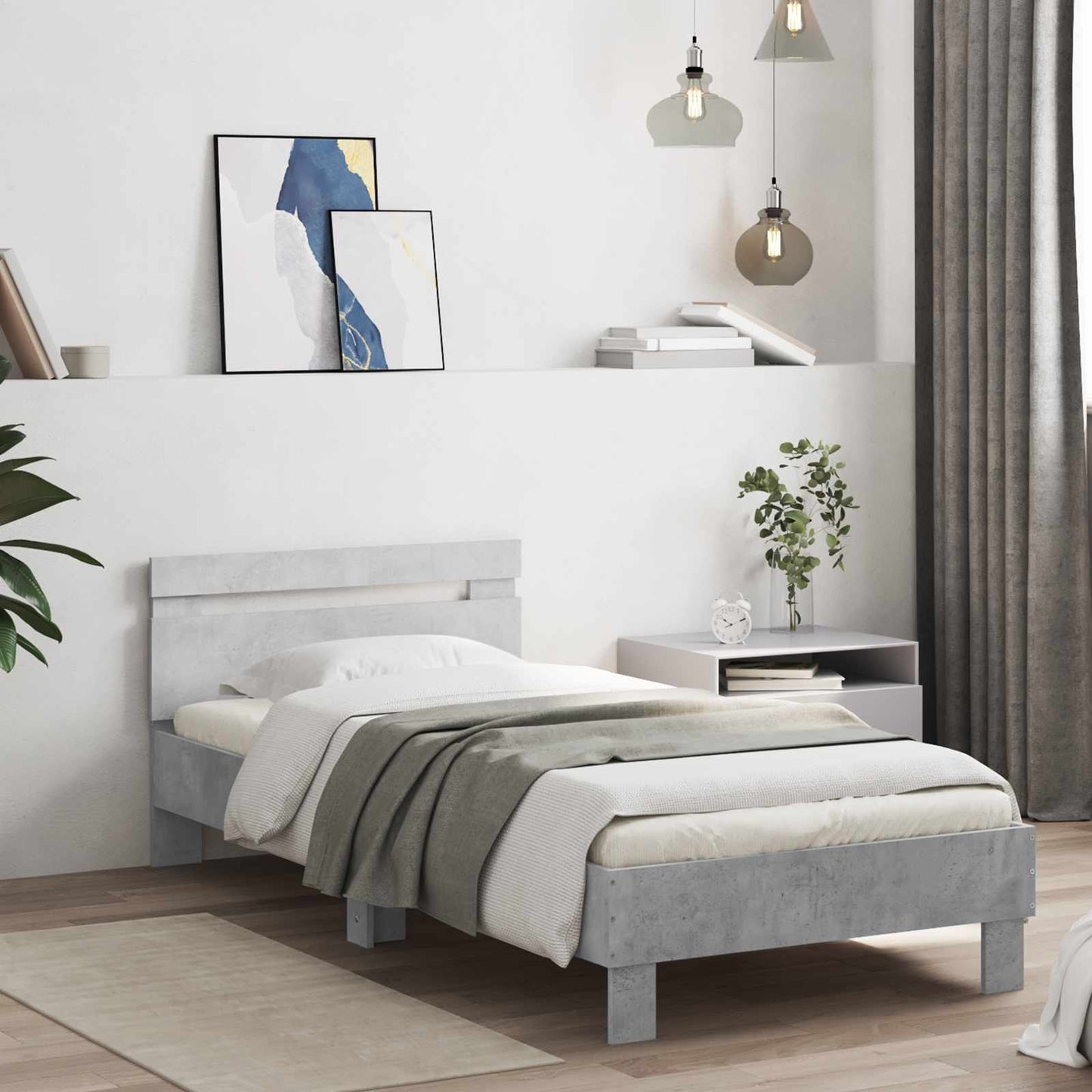 vidaXL Bed Frame with LED Concrete Grey 80 x 200 cm Engineered Wood