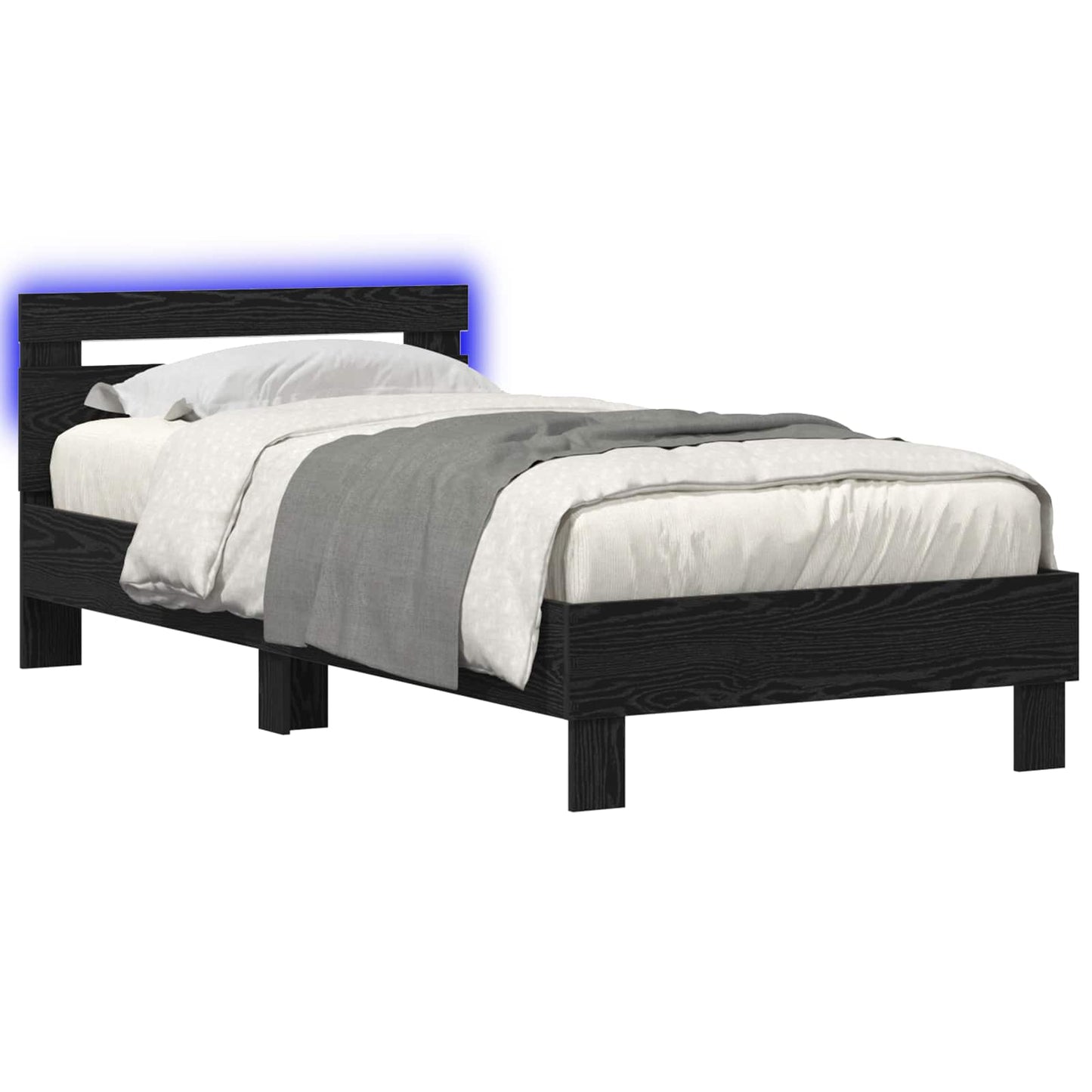 vidaXL Bed Frame with LED Black Oak 80 x 200 cm Engineered Wood