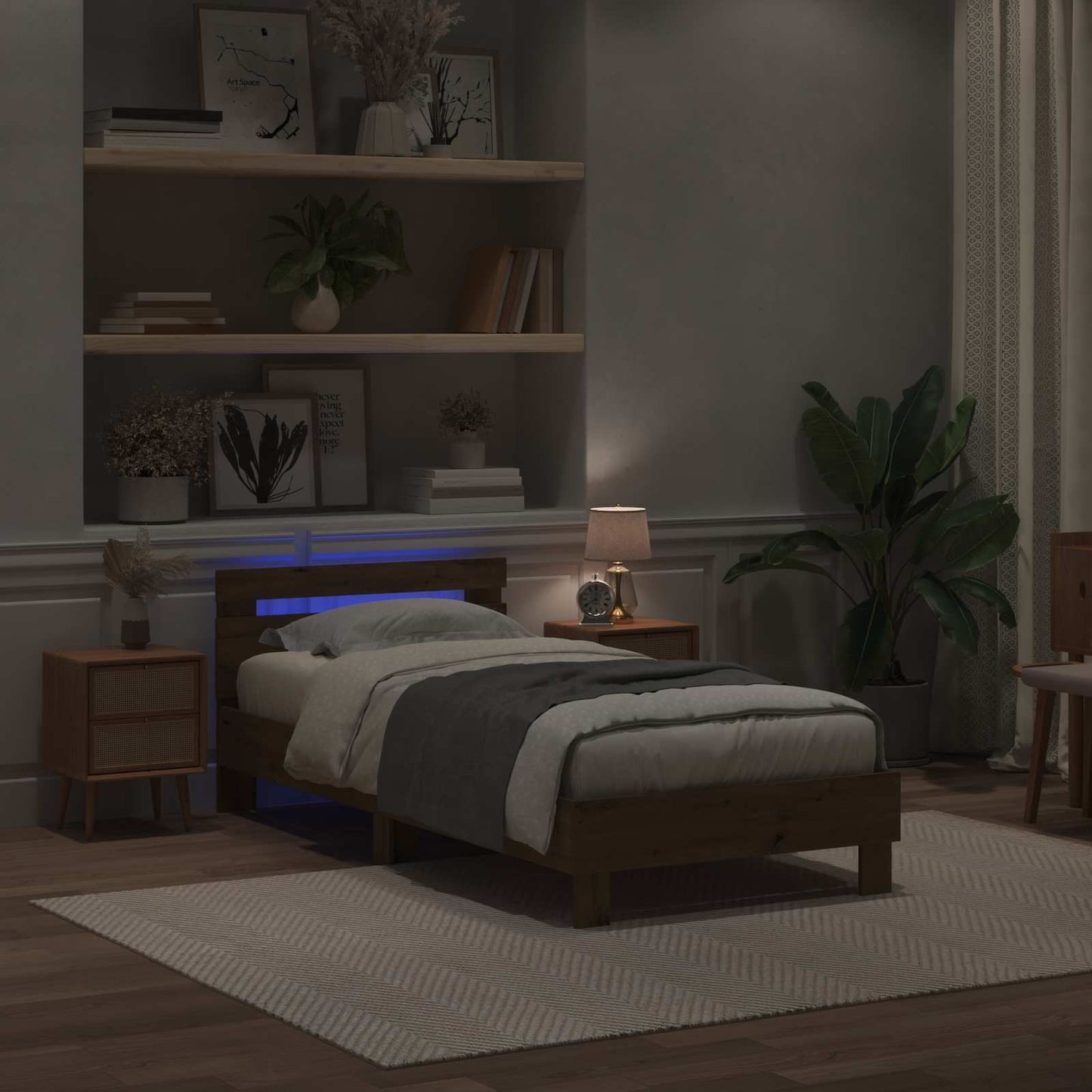 vidaXL Bed Frame with LED Artisian Oak 80 x 200 cm Engineered Wood