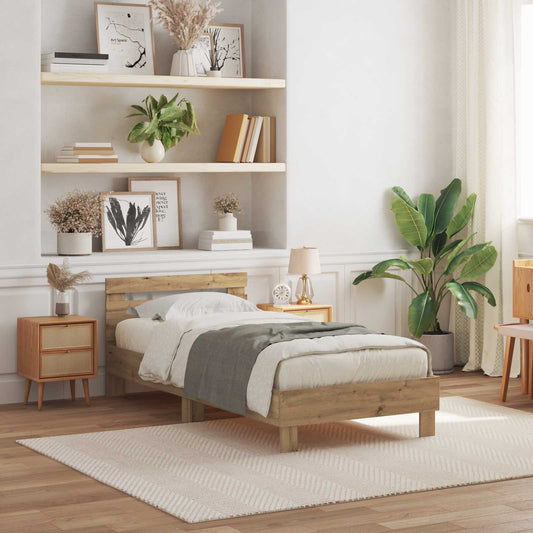 vidaXL Bed Frame with LED Artisian Oak 80 x 200 cm Engineered Wood