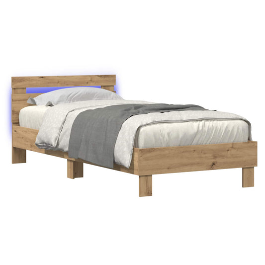 vidaXL Bed Frame with LED Artisian Oak 80 x 200 cm Engineered Wood