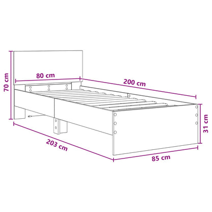 vidaXL Bed Frame with LED Artisian Oak 80 x 200 cm Engineered Wood