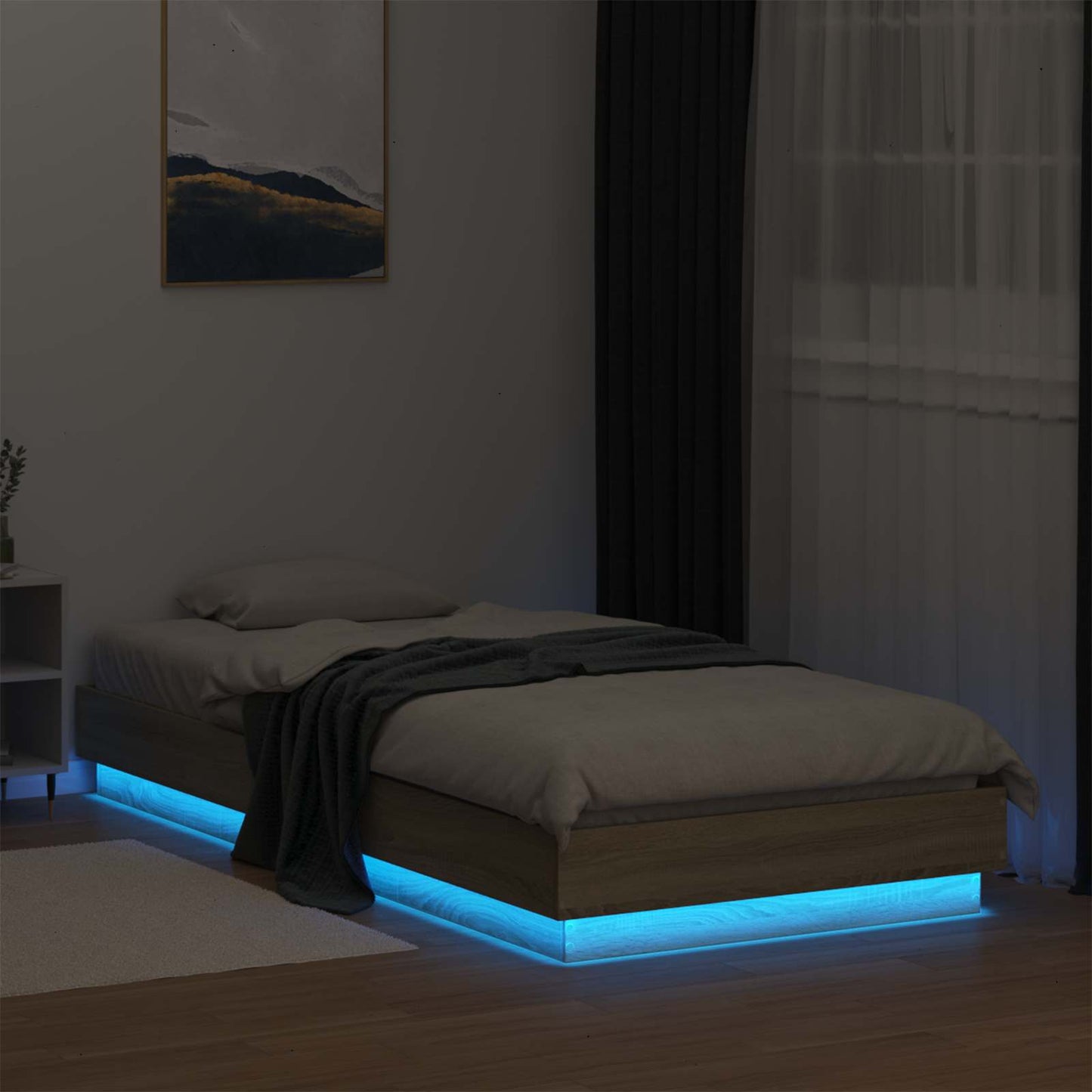 vidaXL Bed Frame with LED Sonoma Oak 80 x 200 cm Engineered Wood