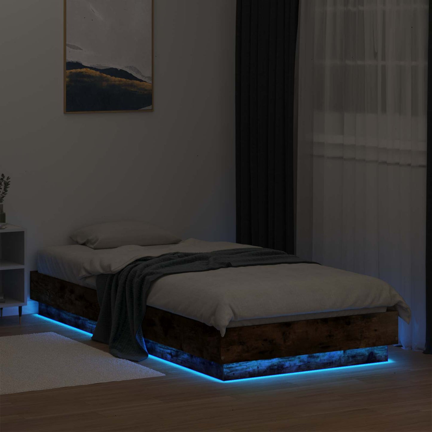vidaXL Bed Frame with LED Smoked Oak 80 x 200 cm Engineered Wood