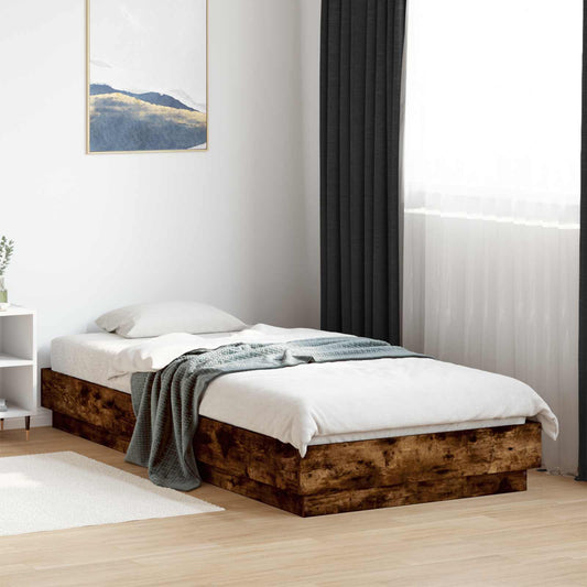 vidaXL Bed Frame with LED Smoked Oak 80 x 200 cm Engineered Wood