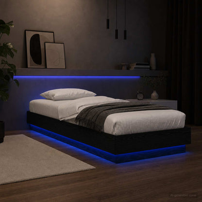 vidaXL Bed Frame with LED Black Oak 80 x 200 cm Engineered Wood