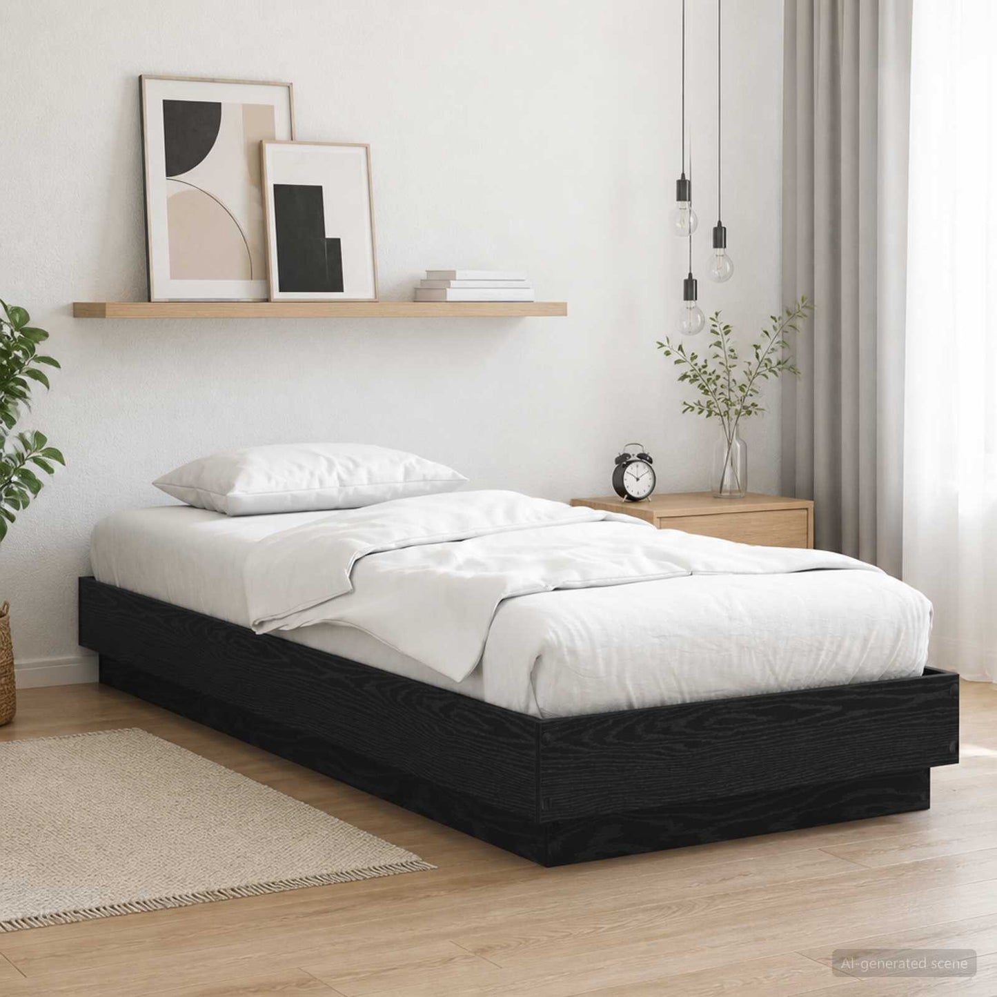 vidaXL Bed Frame with LED Black Oak 80 x 200 cm Engineered Wood