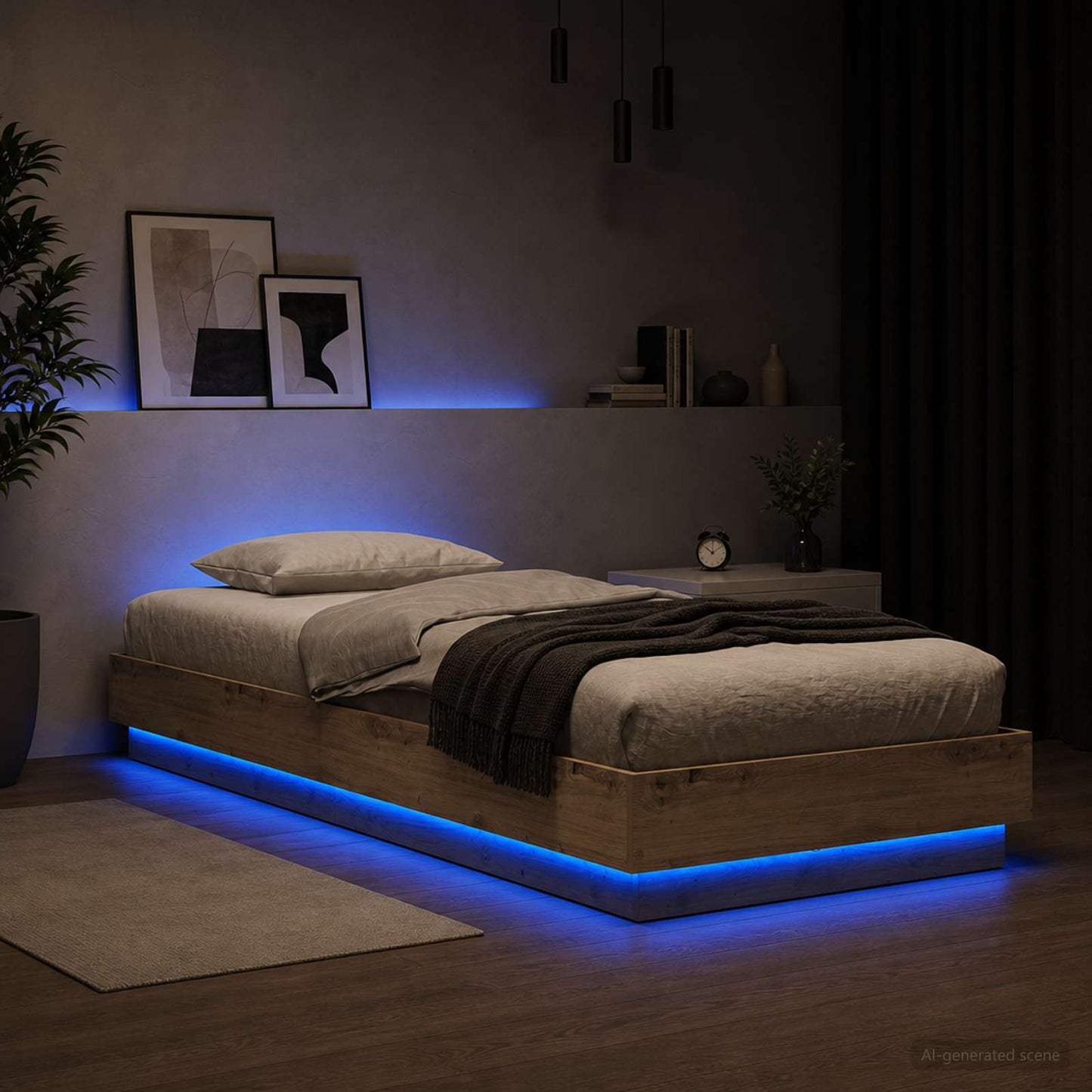 vidaXL Bed Frame with LED Artisian Oak 80 x 200 cm Engineered Wood
