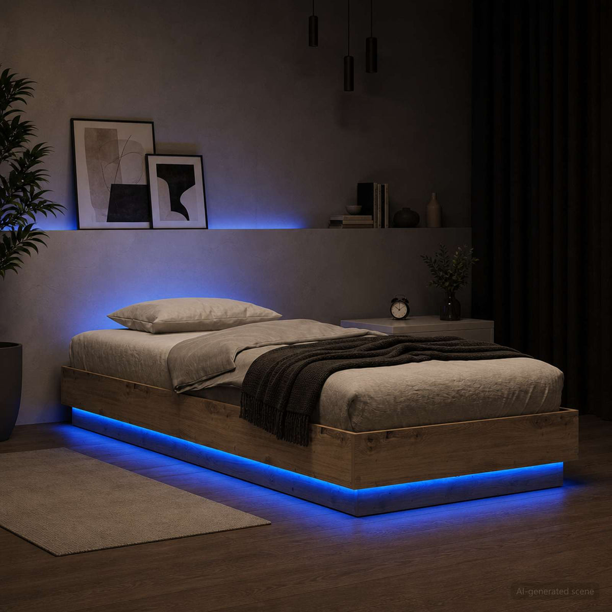 vidaXL Bed Frame with LED Artisan Oak 80 x 200 cm Engineered Wood