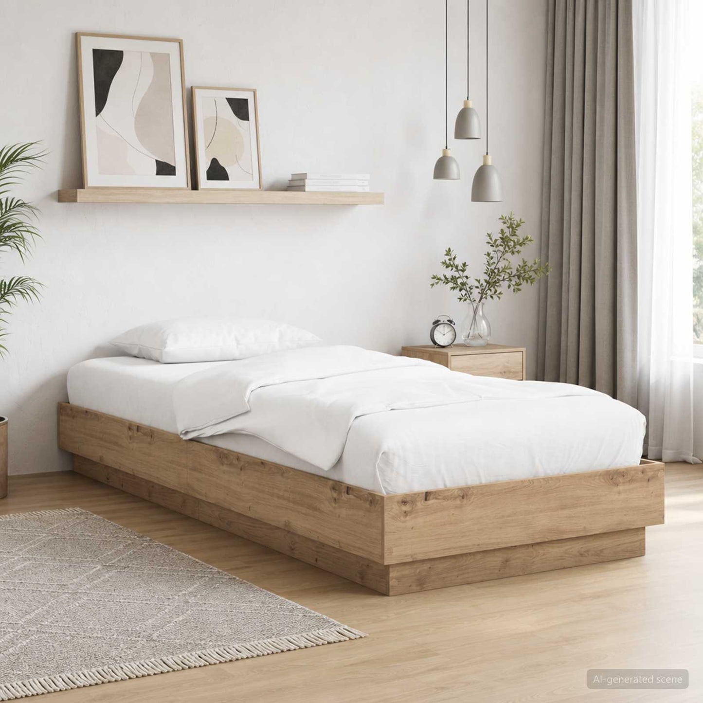 vidaXL Bed Frame with LED Artisian Oak 80 x 200 cm Engineered Wood